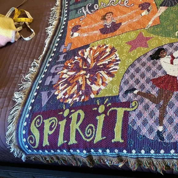 VTG Tapestry Blanket Woven Throw Cheer Fringe 45”x53”Cheerleading Cottagecore - Picture 5 of 7